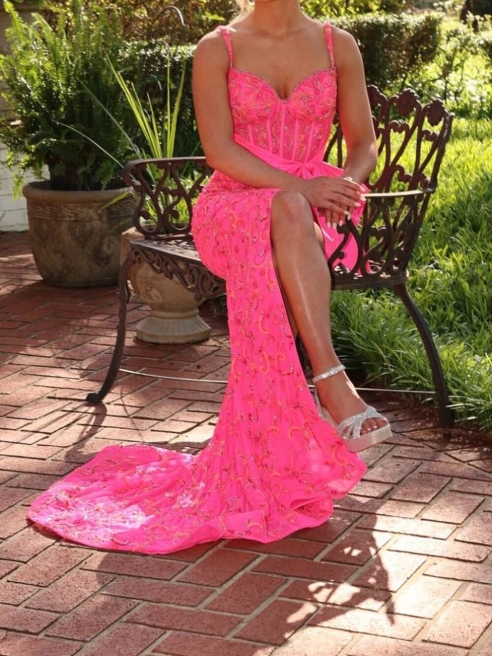 Ava Presley 47229 - Beaded Corset Prom Dress with Taffeta Sash
